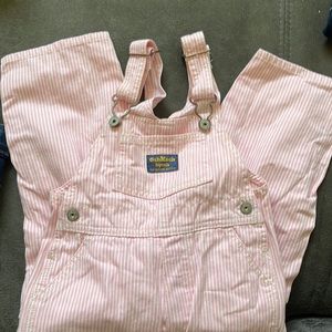 Brand new OshGosh pink/white stripe overalls.
